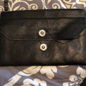 Large Black leather Fossil wristlet